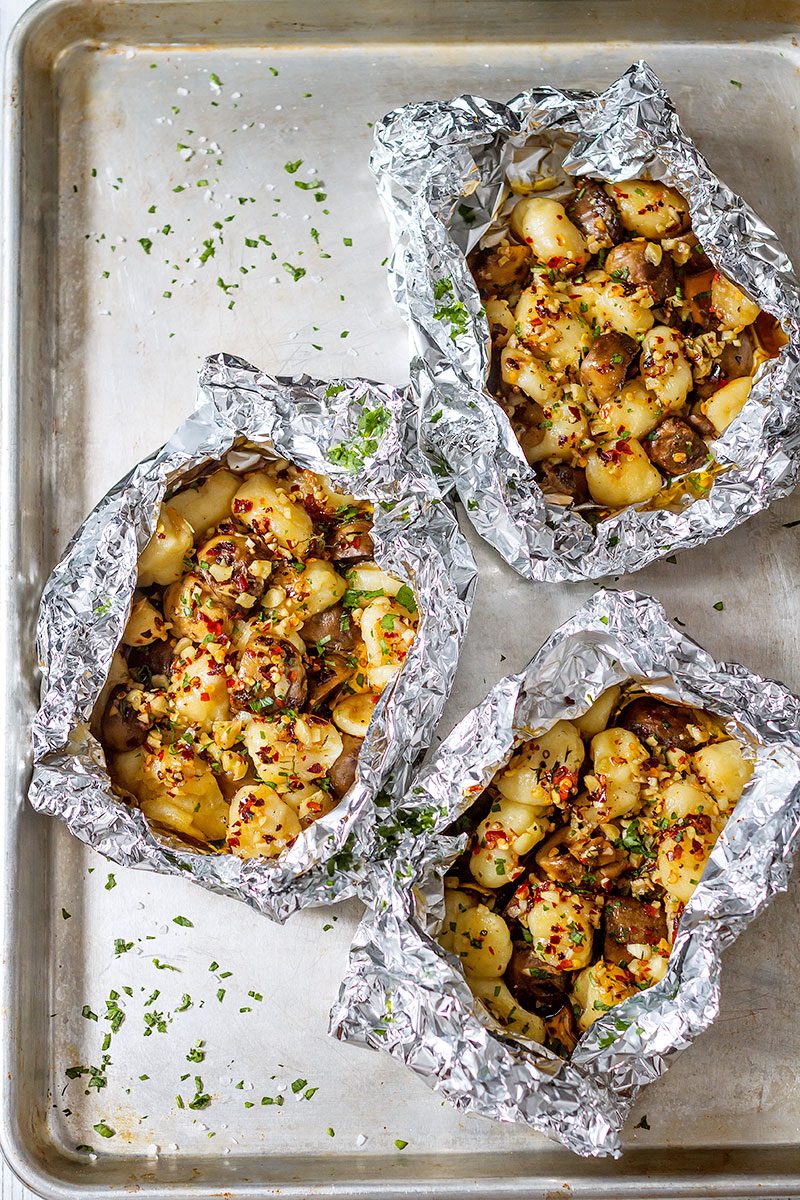 Garlic Butter mushroom gnocchi foil packets