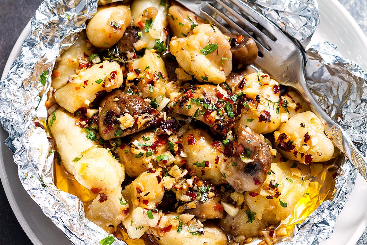 Garlic Butter Mushrooms and Gnocchi in Foil Packets