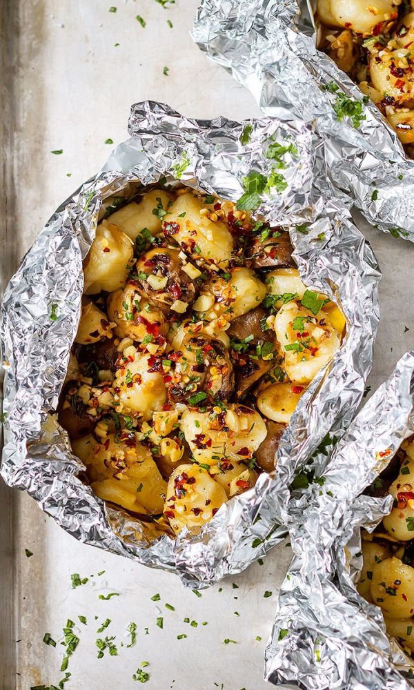 Garlic Butter Mushrooms and Gnocchi in Foil Packets