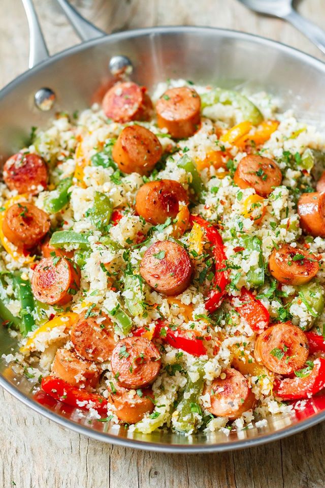 Sausage, Pepper and Cauliflower Fried Rice