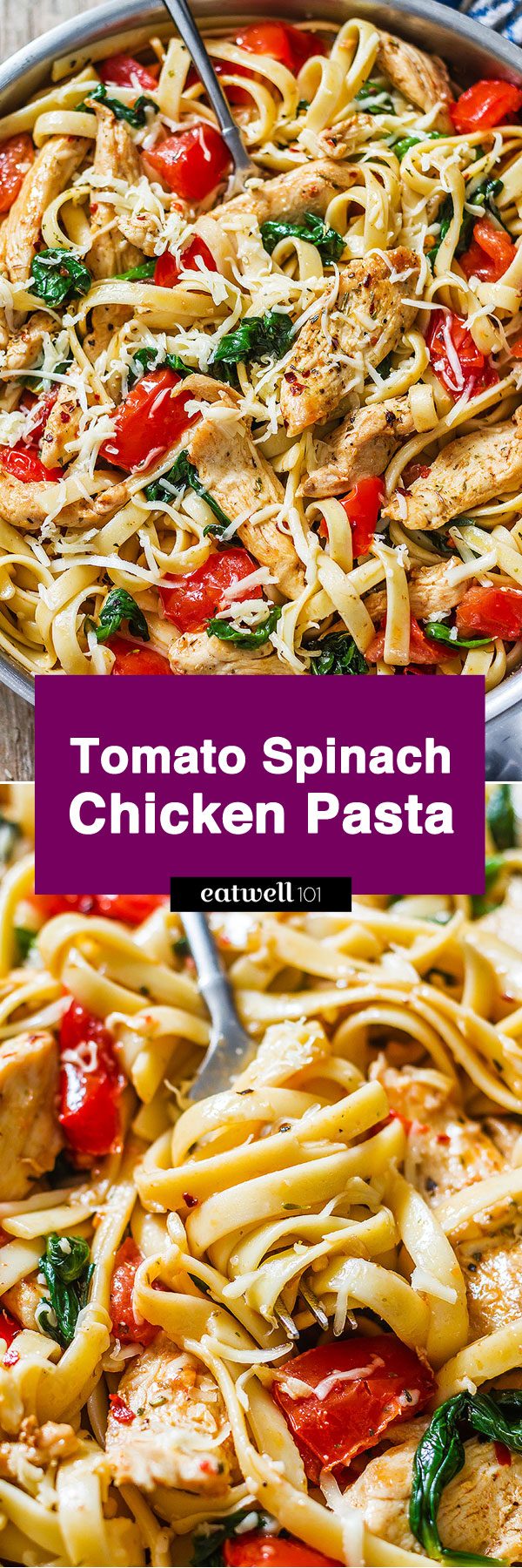 Tomato Spinach Chicken Pasta - #chicken #pasta #recipe #eatwell101 - This tomato spinach chicken pasta recipe is a hearty and nutritious meal!