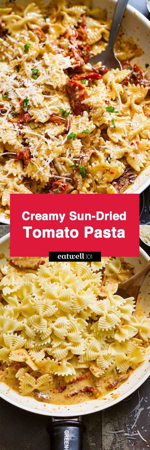 Creamy Sun-Dried Tomato Pasta - #pasta #recipe #eatwell101 - This creamy sun-dried tomato pasta will leave you feeling satisfied and happy with its hearty flavors.
