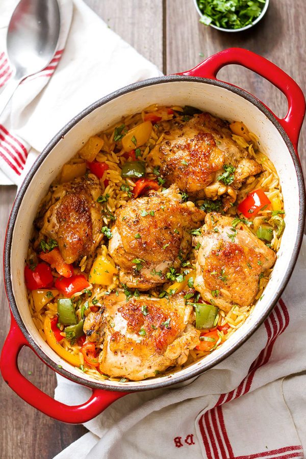 One-Pot Chicken Fajita With Orzo Pasta - #recipe by #eatwell101 - https://www.eatwell101.com/chicken-fajita-recipe-with-orzo