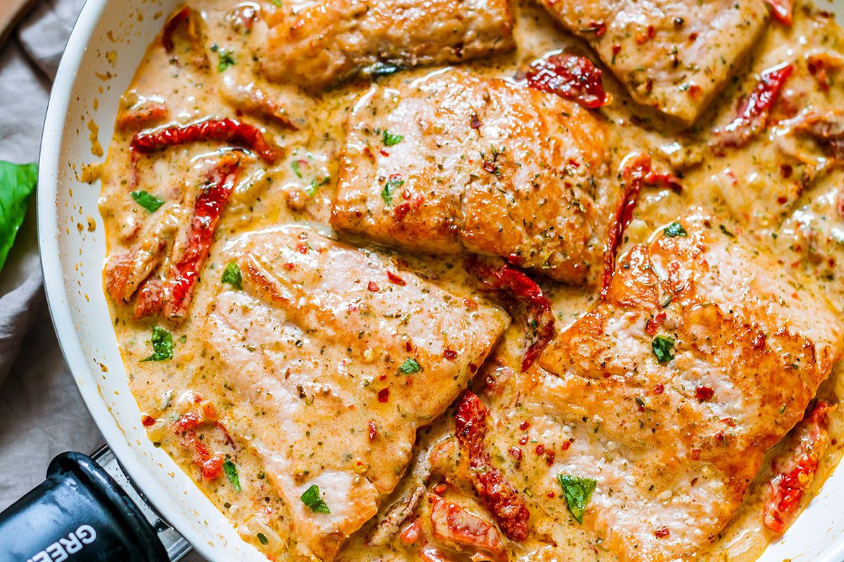 Pan Seared Salmon with Sun-Dried Tomato Cream Sauce