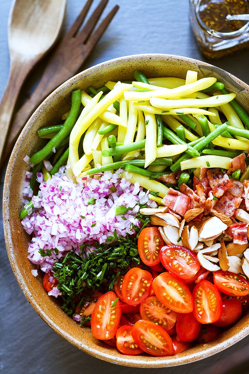 Bean Salad with Bacon Tomato Parmesan and Balsamic Vinegar Dressing - EASY and HEALTHY, full of protein and fiber!