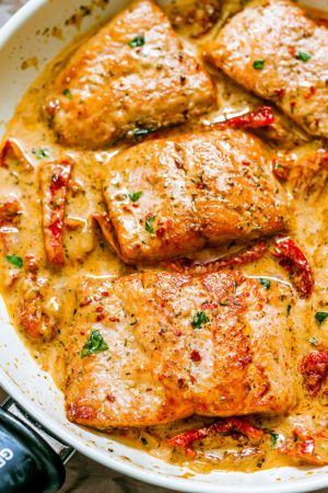 Pan Seared Salmon with Sun-Dried Tomato Cream Sauce