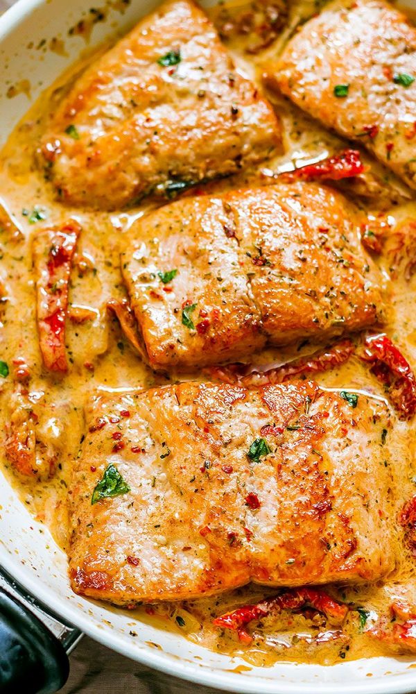 Pan Seared Salmon with Sun-Dried Tomato Cream Sauce