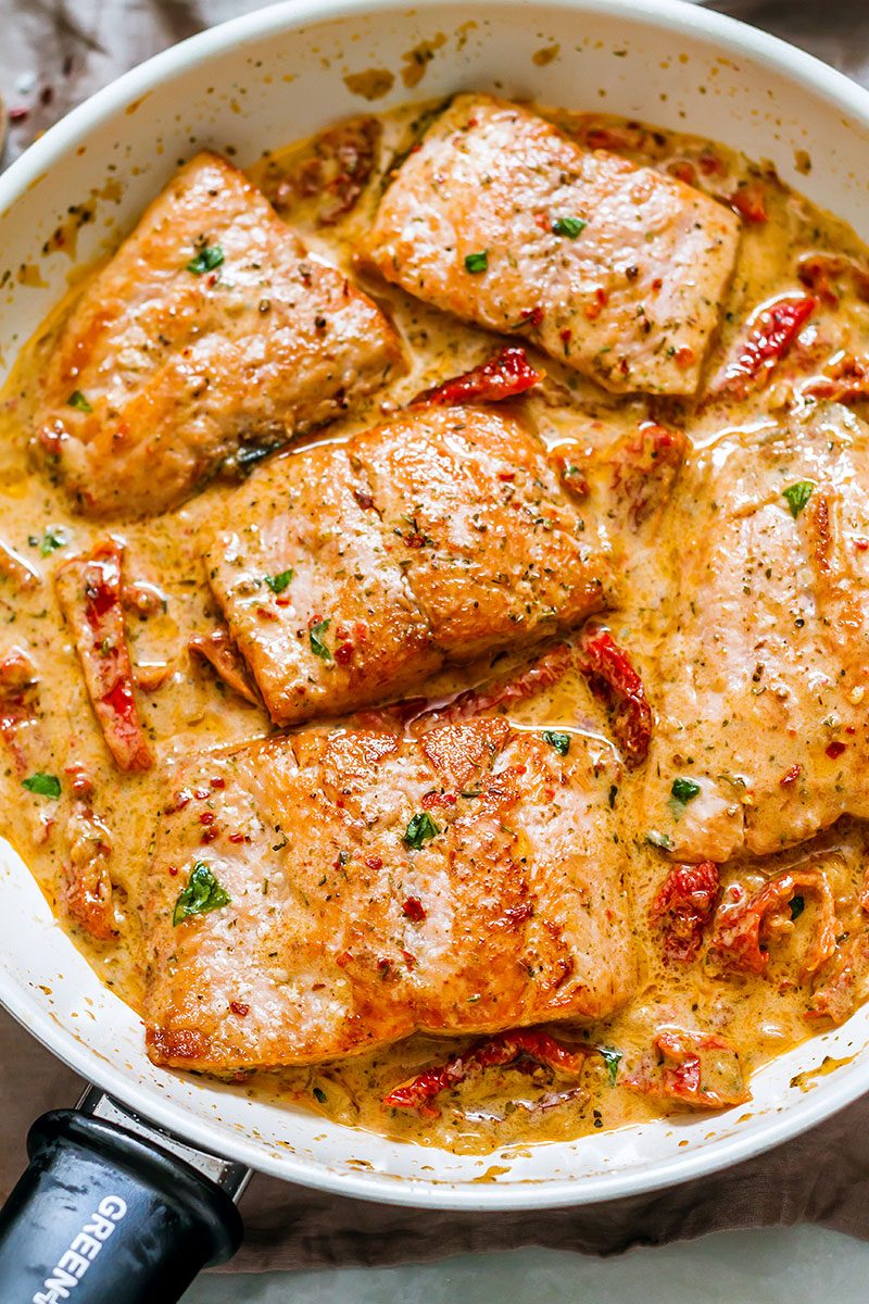 Pan Seared Salmon with Sun-Dried Tomato Cream Sauce — Eatwell101