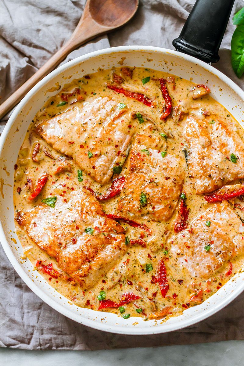 Pan Seared Salmon with Sun-Dried Tomato Cream Sauce — Eatwell101