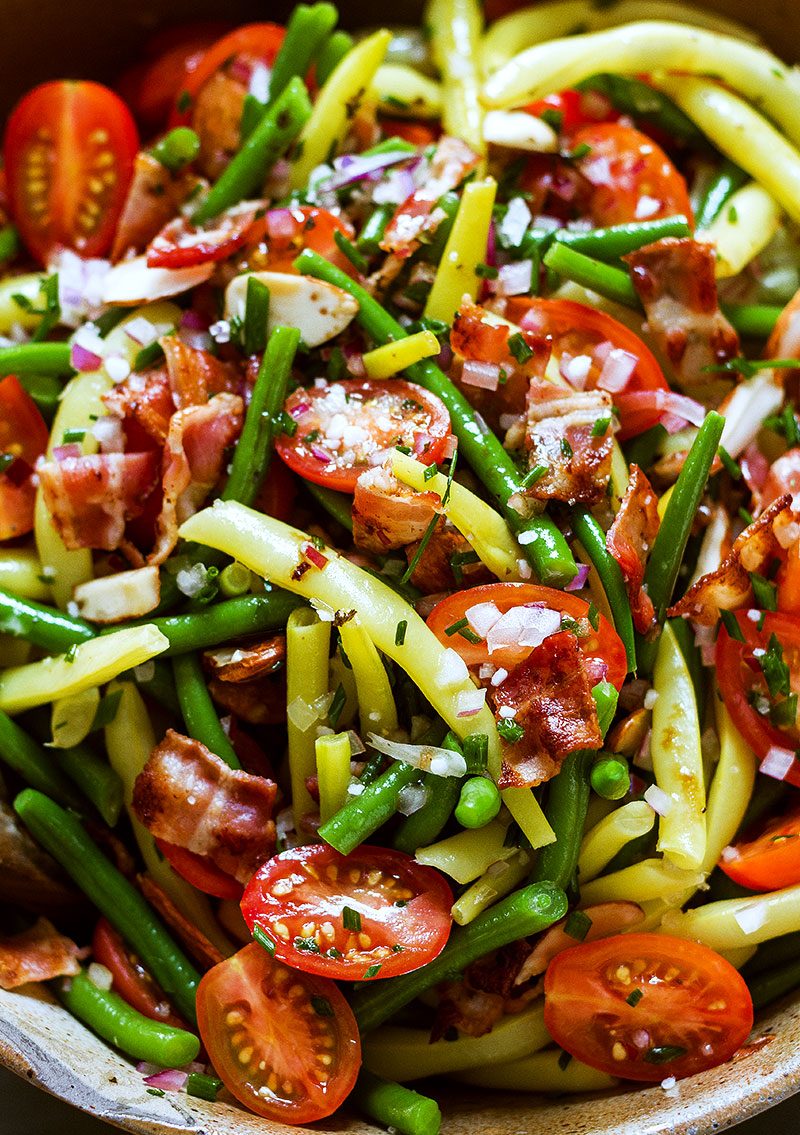 Bean Salad with Bacon Tomato Parmesan and Balsamic Vinegar Dressing - EASY and HEALTHY, full of protein and fiber!