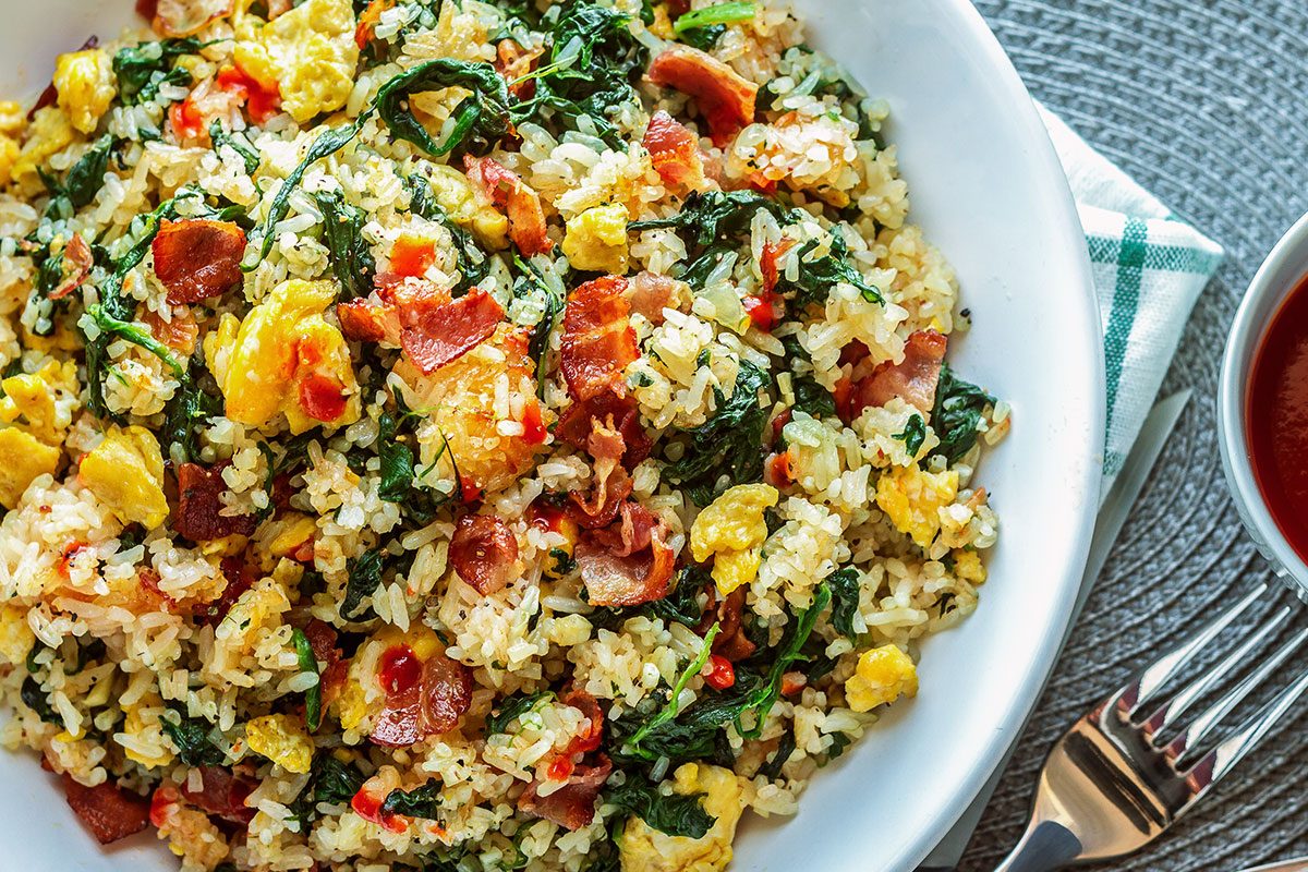 Bacon Egg and Spinach Fried Rice