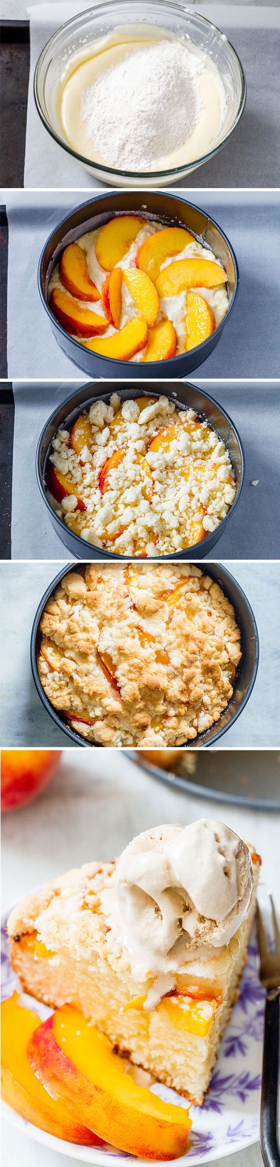 Peach crumb cake — #peach #crumble #cake #recipe #eatwell101 - Loaded with juicy peaches and topped a crunchy streusel crumb topping - This crumble cake is the bomb!