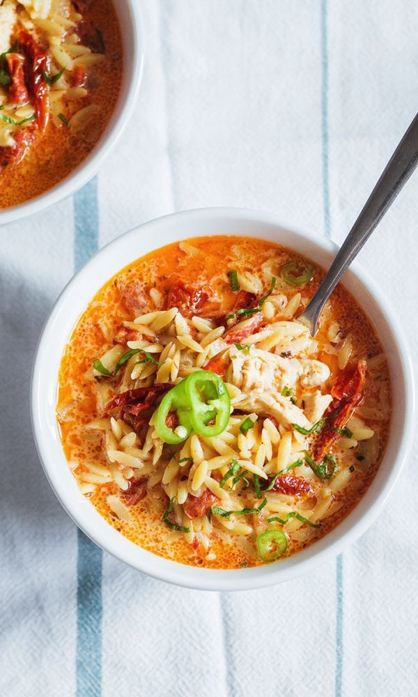 Chicken Orzo Soup with Sun-dried Tomatoes