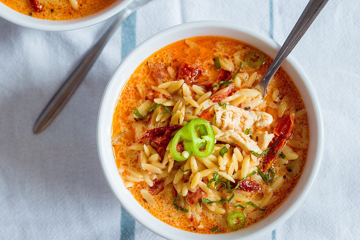 Chicken Orzo Soup with Sun-dried Tomatoes