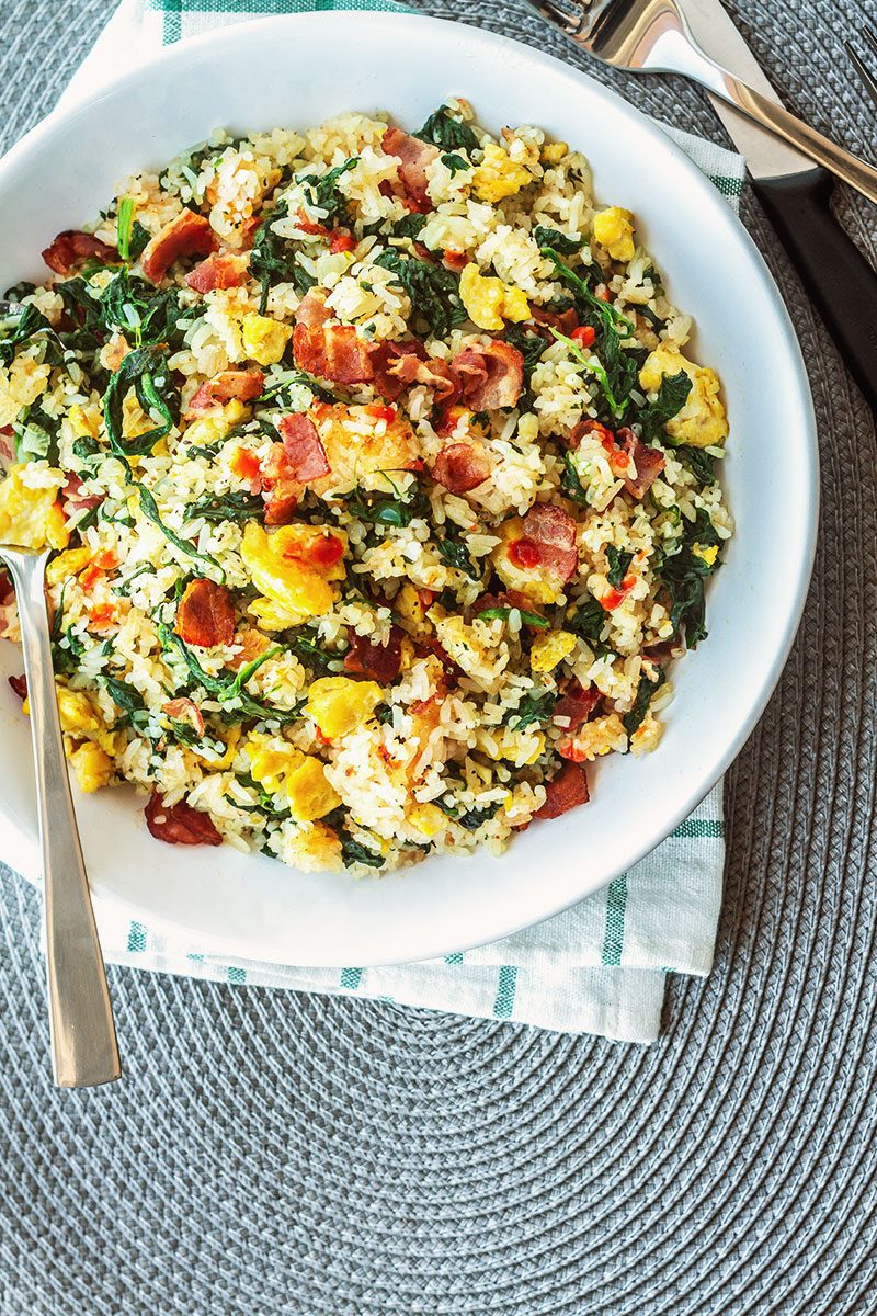 Fried Rice Recipe with Bacon Egg and Spinach Fried Rice — Eatwell101