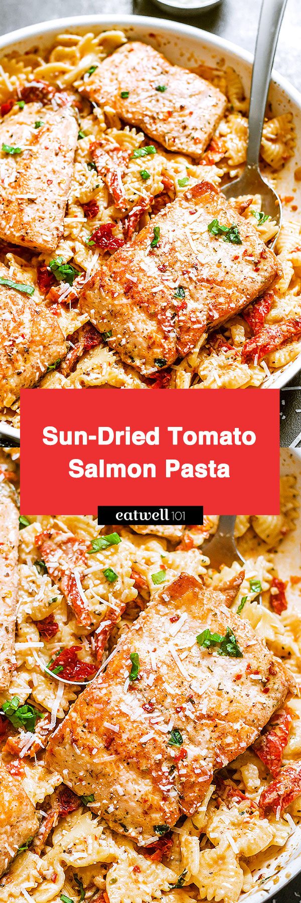 Creamy sun-dried tomato salmon pasta - #slamon #pasta #recipe #eatwell101 - A nourishing seafood dish ready in under 20 minutes and perfect for busy nights.