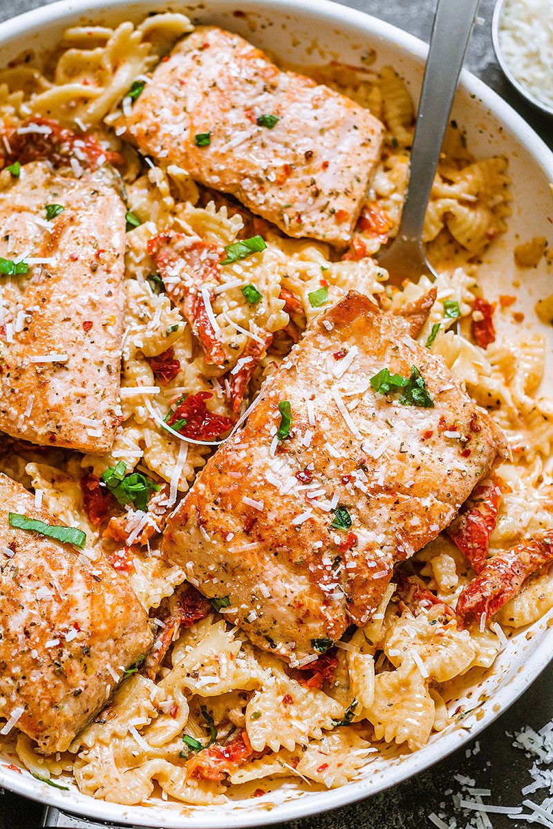 Creamy sun-dried tomato salmon pasta – A nourishing seafood dish ready in under 20 minutes and perfect for busy nights.