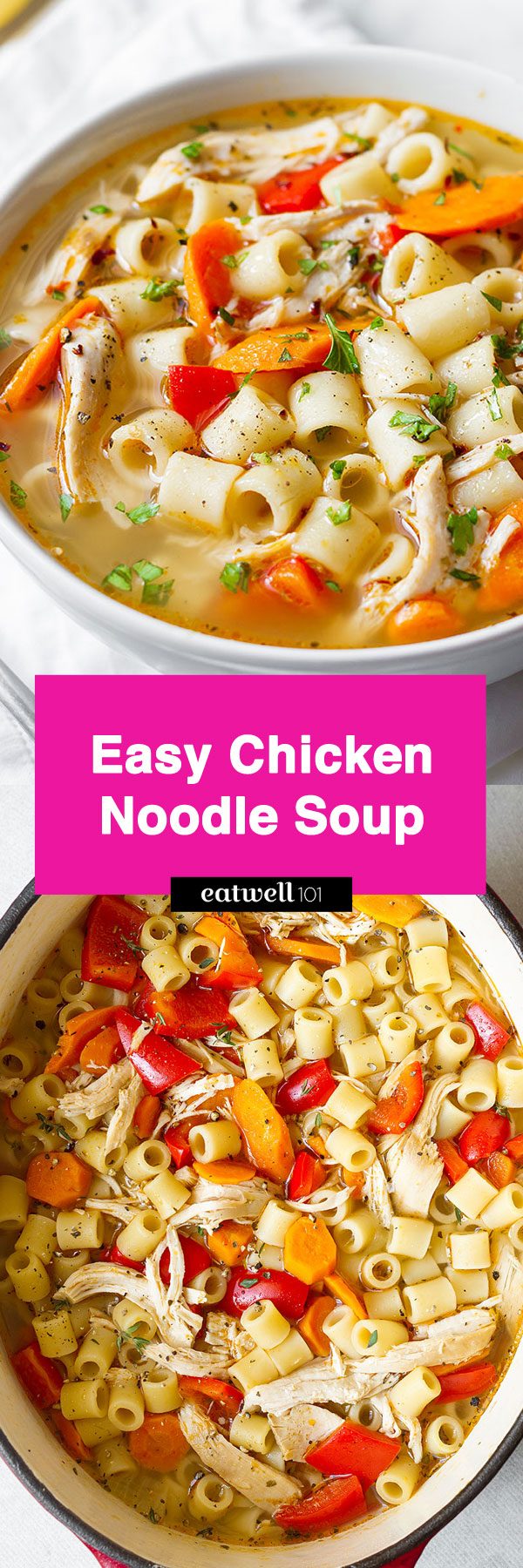 Chicken noodle soup - #chicken #noodle #soup #recipe #eatwell101 -  Homemade chicken noodle soup loaded with chunky vegetables and tender noodles will fill your stomach and soothe your soul!