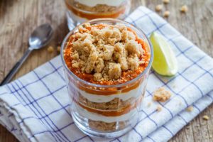 Pumpkin Pie Parfaits with Crumble Topping — A super easy Fall dessert that tastes just like pumpkin pie.