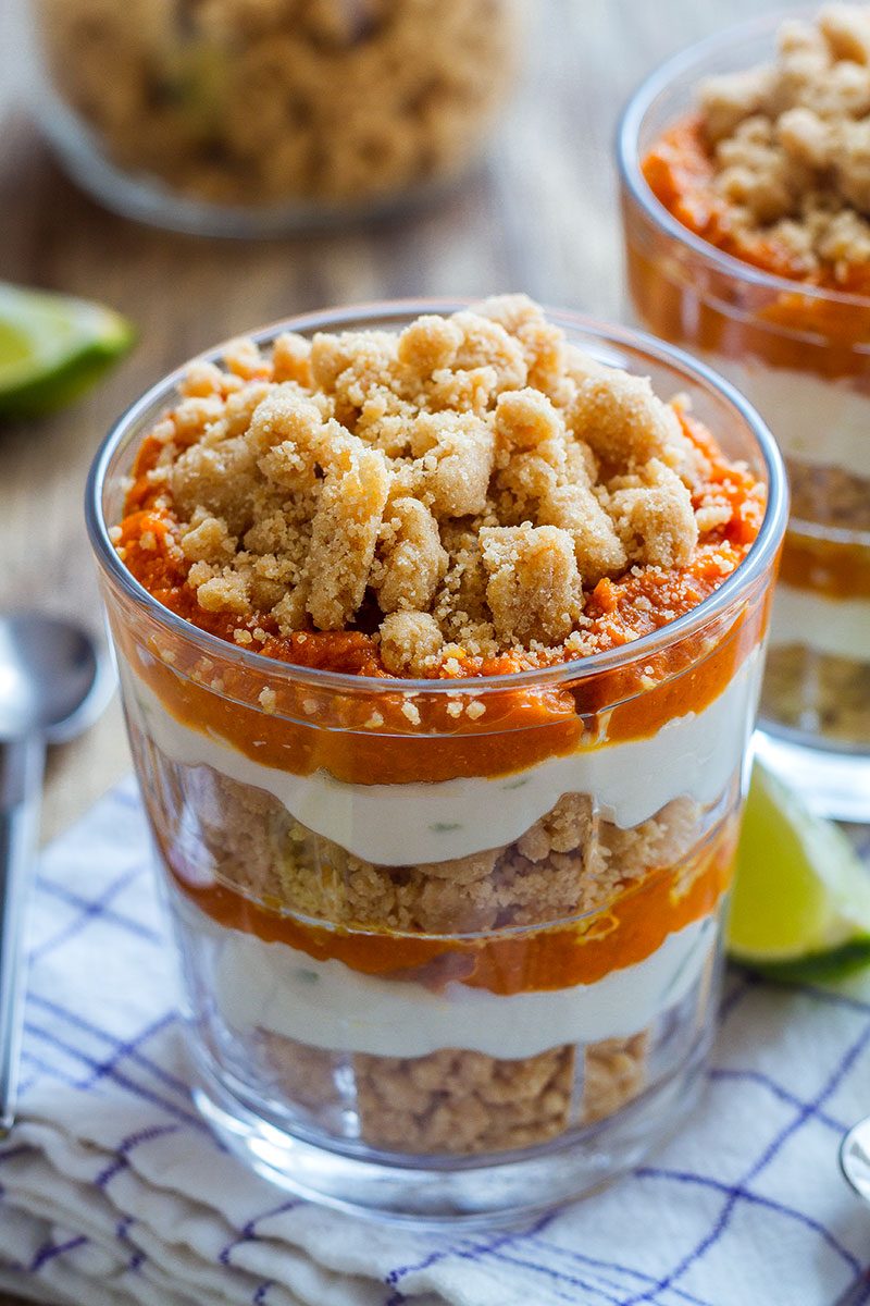 Pumpkin Pie Parfaits with Crumble Topping — A super easy Fall dessert that tastes just like pumpkin pie.