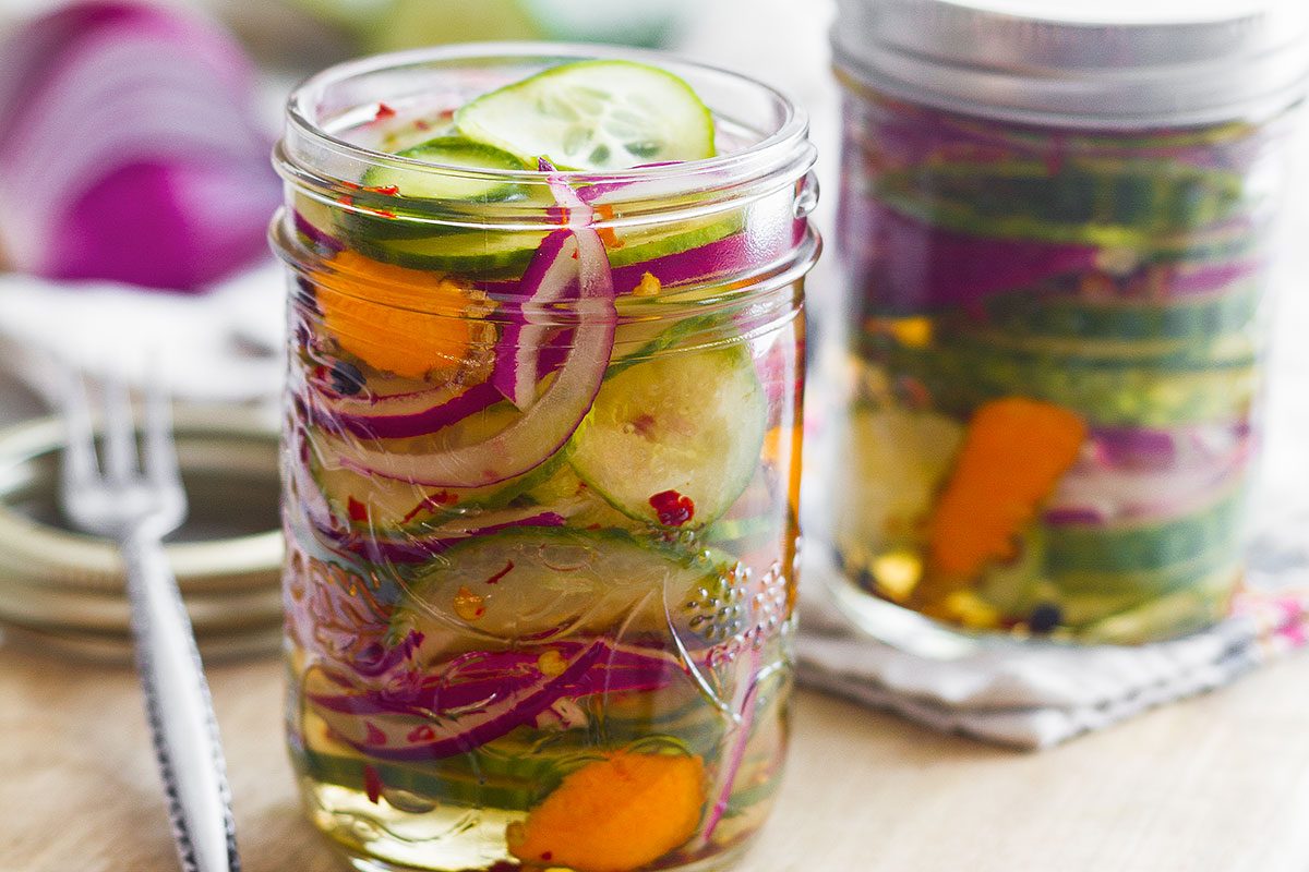 Spicy Sweet Pickled Cucumbers