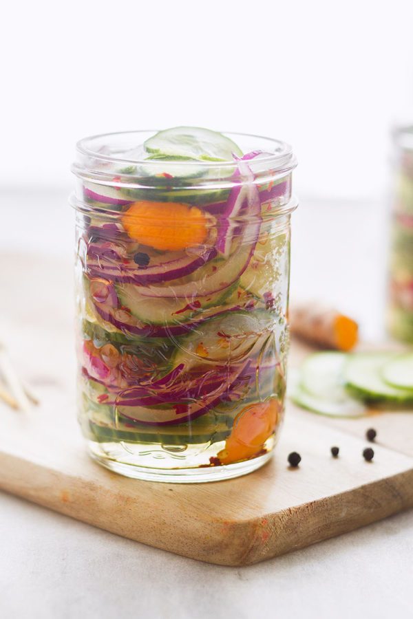 Spicy Sweet Pickled Cucumbers - #recipe by #eatwell101 - https://www.eatwell101.com/spicy-sweet-pickled-cucumbers-recipe