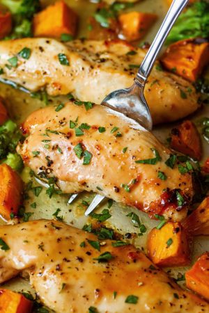 Sheet-Pan Maple-Glazed Chicken with Sweet Potatoes