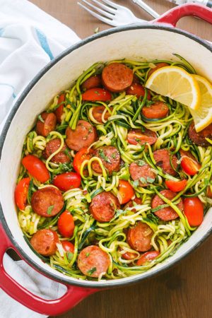 One-Pot Smoked Sausage and Zucchini Noodles