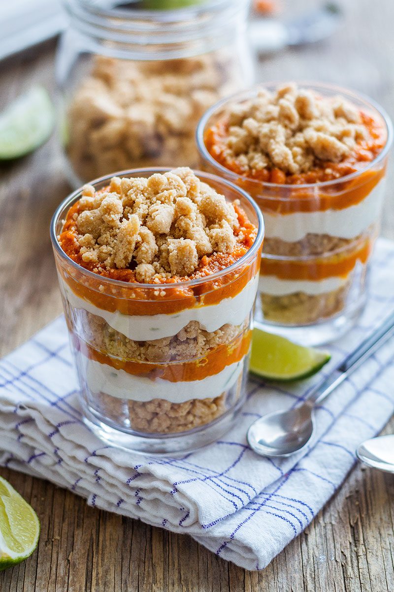 Pumpkin Pie Parfaits with Crumble Topping — A super easy Fall dessert that tastes just like pumpkin pie.
