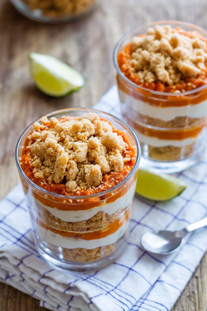 Pumpkin Pie Parfaits with Crumble Topping — A super easy Fall dessert that tastes just like pumpkin pie. 