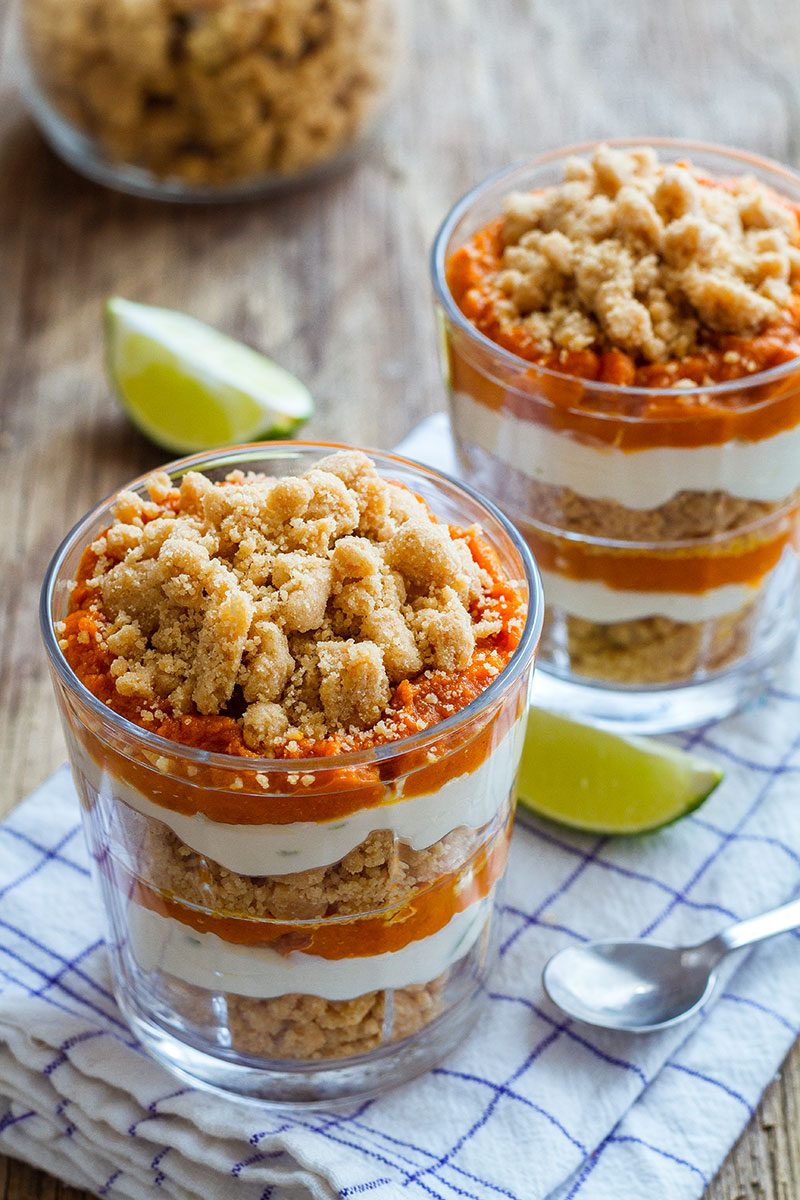Pumpkin Pie Parfaits with Crumble Topping — A super easy Fall dessert that tastes just like pumpkin pie.