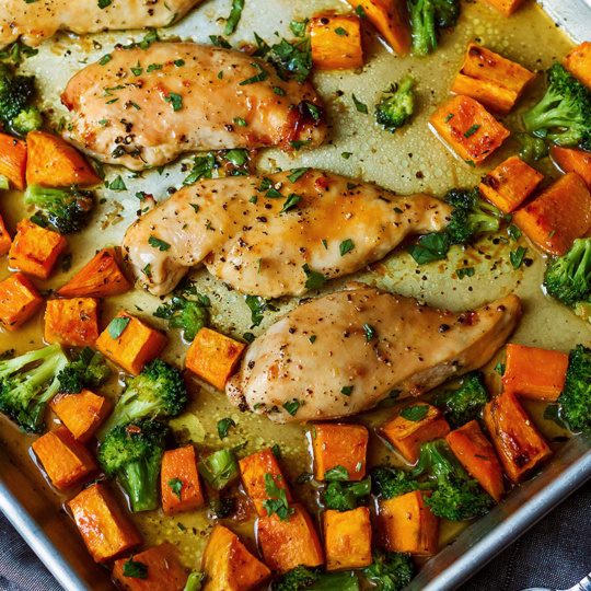 Sheet-Pan Maple-Glazed Chicken with Sweet Potatoes-11 Easy Ways To Cook Sweet Potatoes