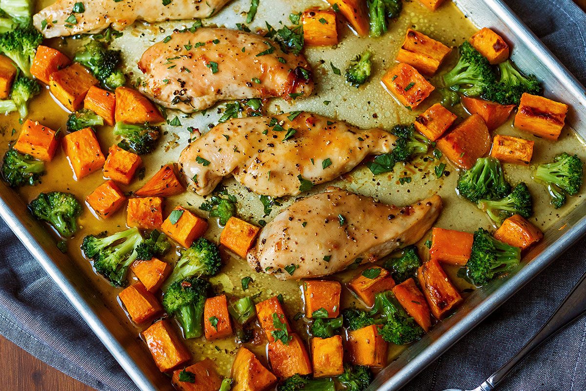 Sheet-Pan Maple-Glazed Chicken with Sweet Potatoes