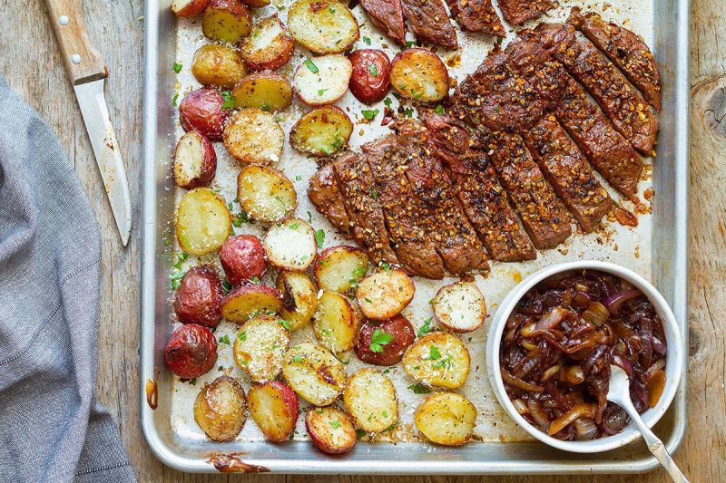 Sheet Pan Steak and Potatoes - #recipe by #eatwell101 - https://www.eatwell101.com/sheet-pan-steak-and-potatoes