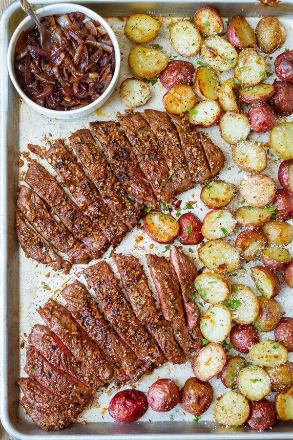 Sheet Pan Steak and Potatoes - #recipe by #eatwell101 - https://www.eatwell101.com/sheet-pan-steak-and-potatoes