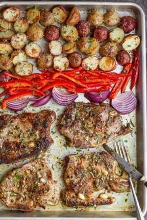 Baked Sheet Pan Pork Chops and Potatoes