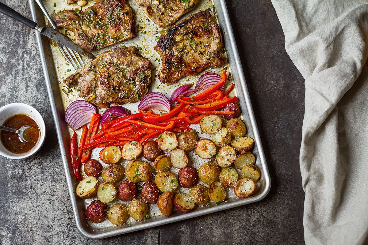 Baked Sheet Pan Pork Chops and Potatoes