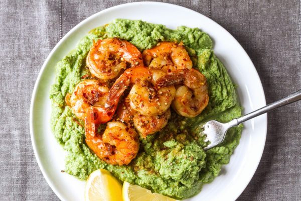 Spicy Garlic Shrimp with Broccoli Mash