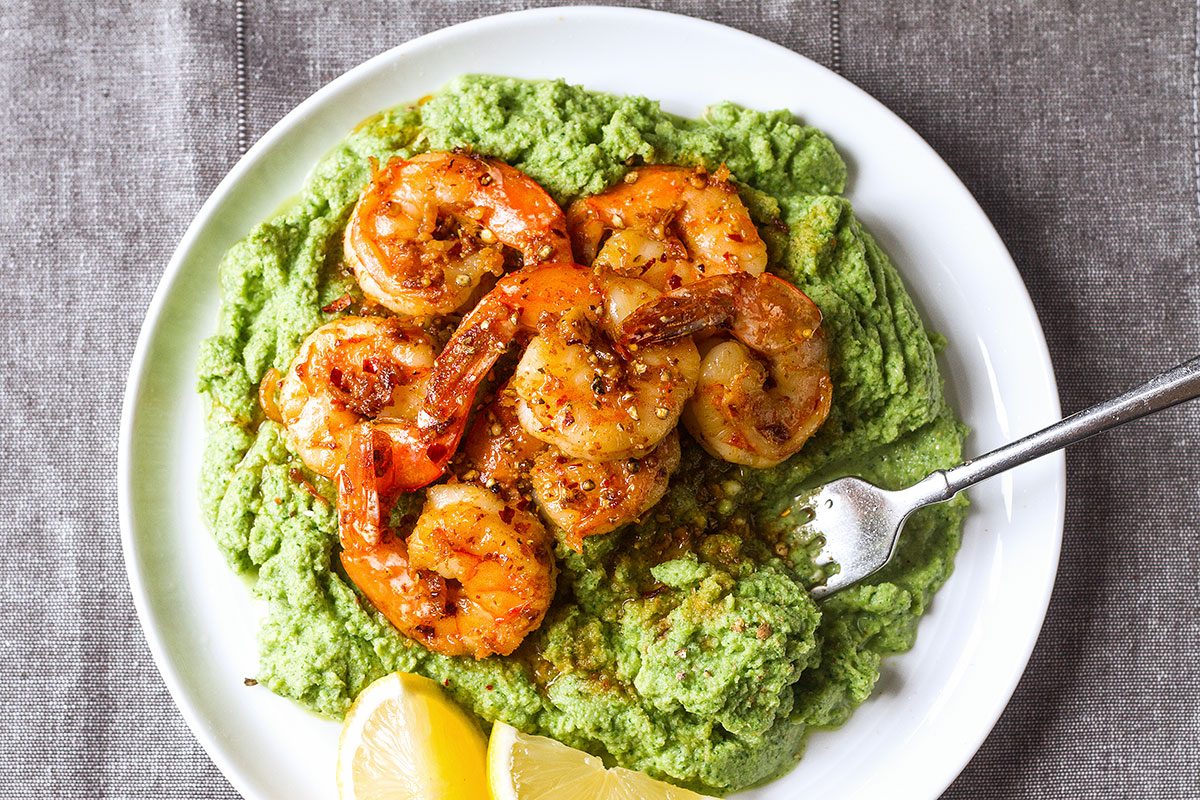 Spicy Garlic Shrimp with Broccoli Mash