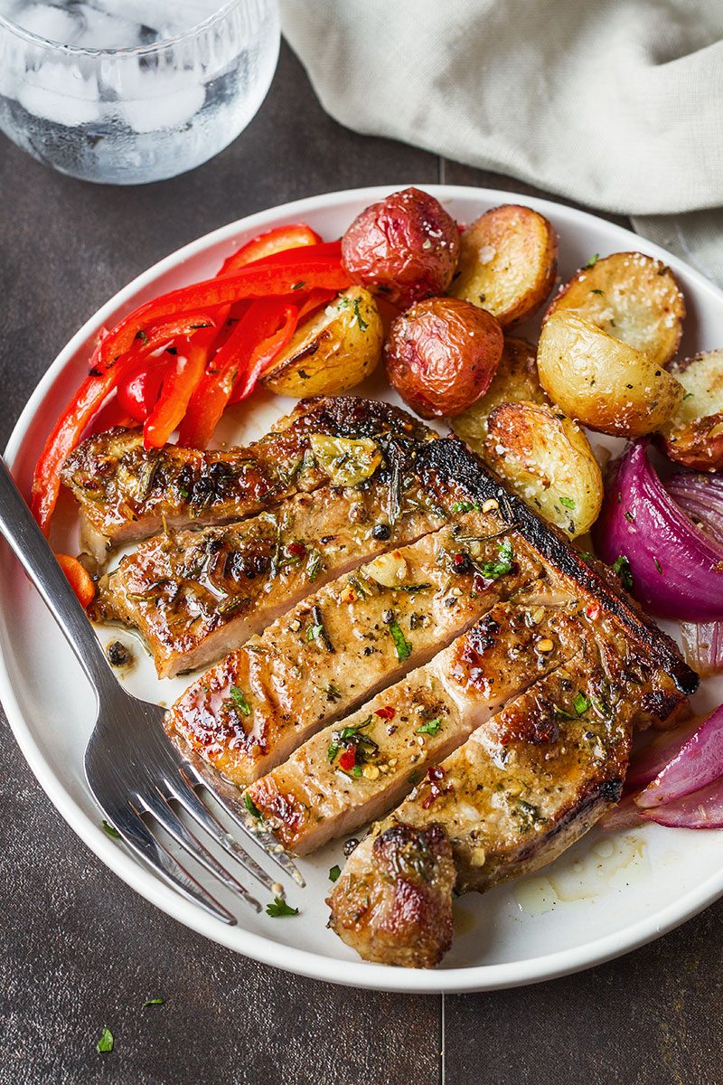 pork chops oven pan sheet potatoes baked eatwell101 directions recipe dinner