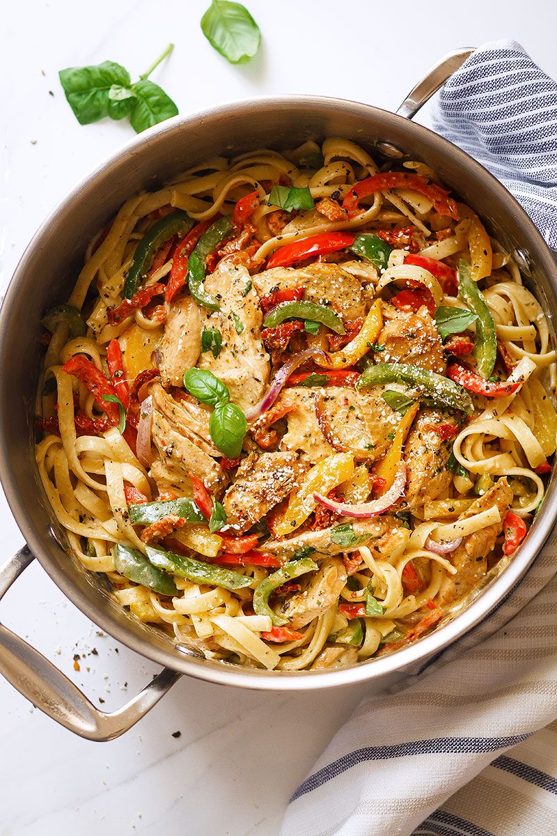 Chicken Pasta in Creamy Pesto SunDried Tomato Sauce