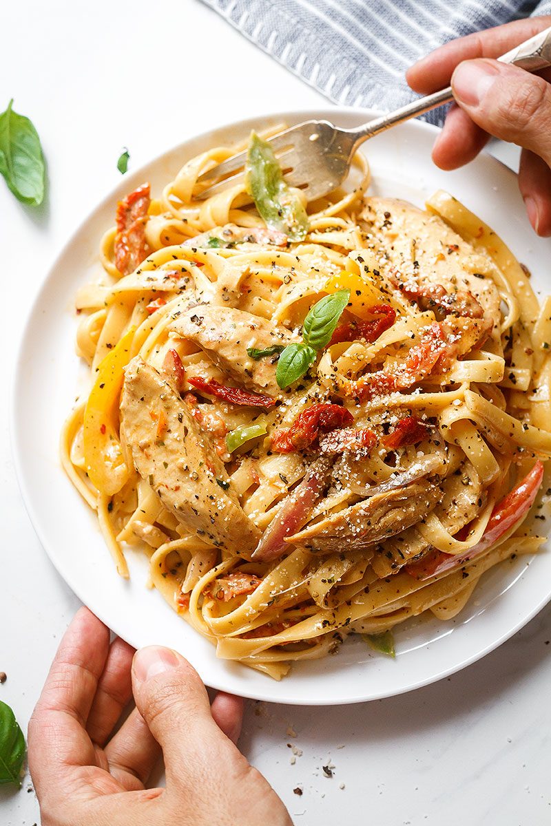 Chicken Pasta in Creamy Pesto Sun-Dried Tomato Sauce — A restaurant-style meal, packed with flavor and ready in 30 minutes.