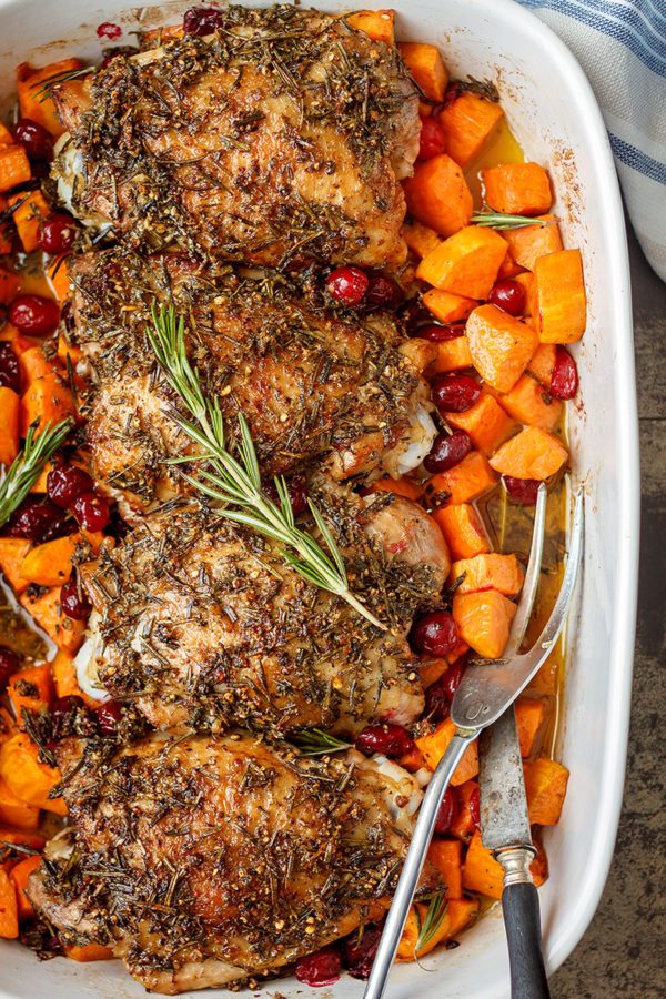 Roasted Turkey Thighs with Garlic Herb Butter - #recipe by #eatwell101 - https://www.eatwell101.com/roasted-turkey-thighs-recipe