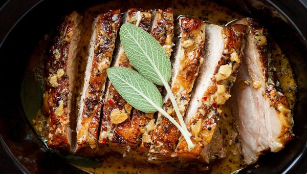 Crockpot Creamy Garlic Pork Loin - #recipe by #eatwell101 - https://www.eatwell101.com/crockpot-pork-loin-recipe