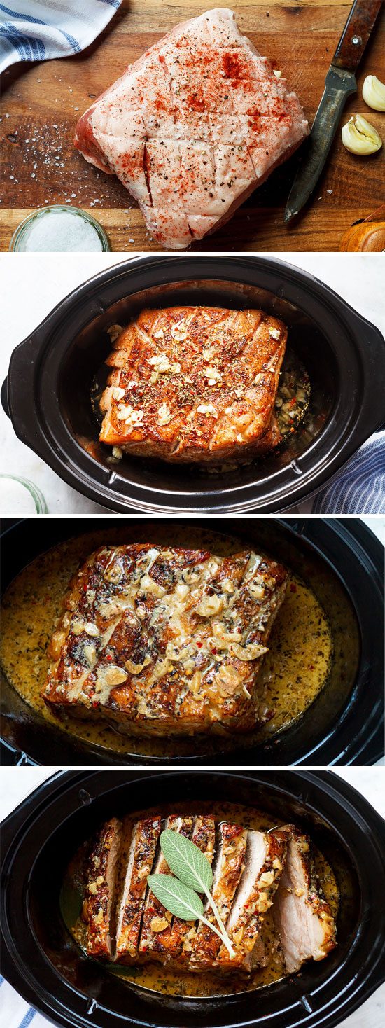 Creamy Garlic Pork Loin in Crockpot — #eatwell101 #recipe #crockpot #slowcooker #keto #lowcarb - Easy, comforting and tender pork loin in crockpot with the creamiest garlic sauce ever.