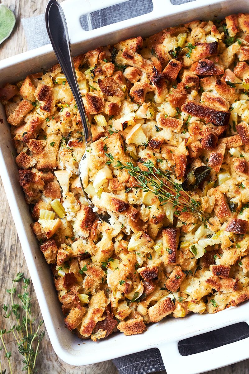 Thanksgiving Apple Sage Stuffing - Crisp and moist - Your guests will literally stuff themselves.