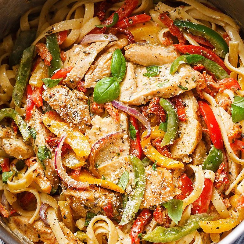 Chicken Pasta In Creamy Pesto Sun Dried Tomato Sauce Eatwell101