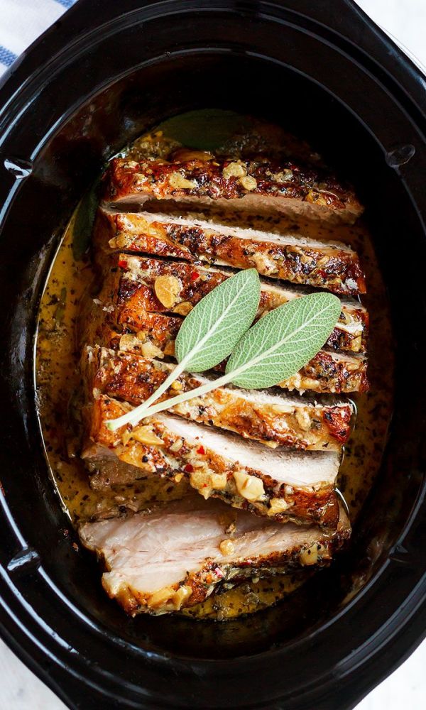 Crockpot Creamy Garlic Pork Loin