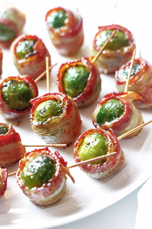 Bacon Roasted Brussels Sprouts - #recipe by #eatwell101 - https://www.eatwell101.com/roasted-bacon-wrapped-brussels-sprouts