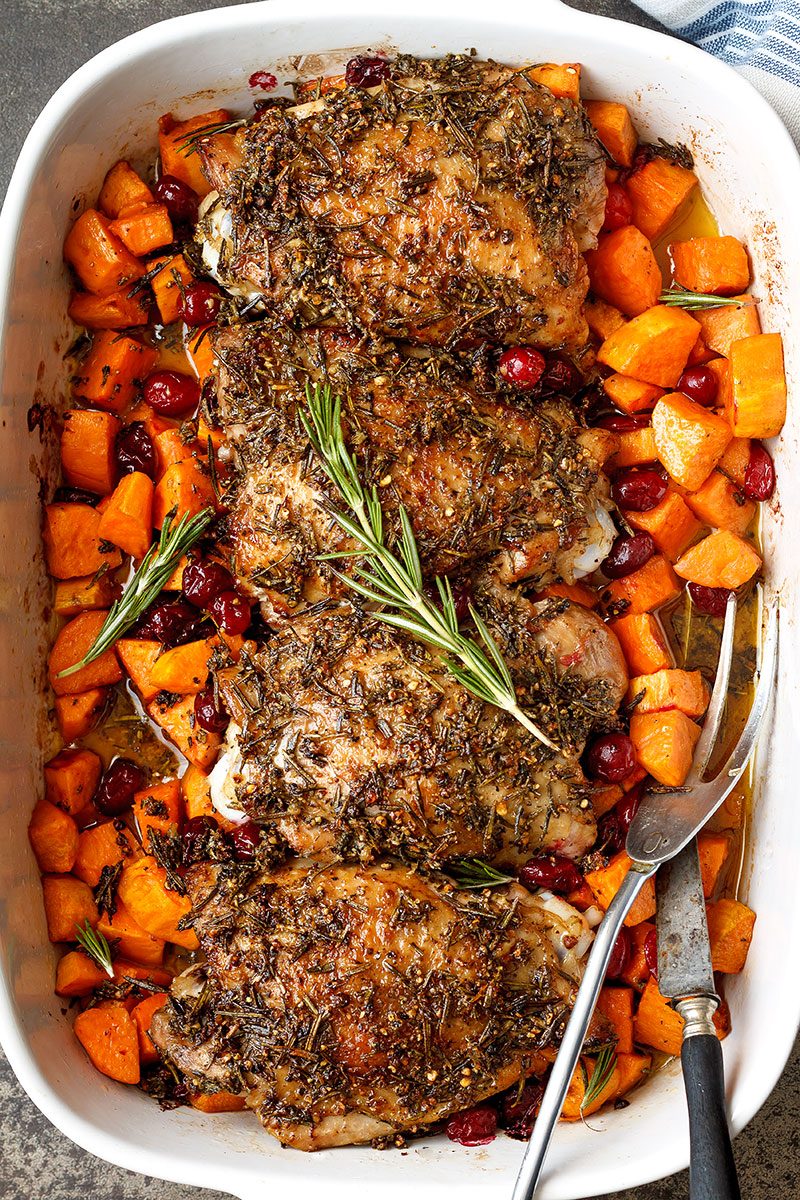 Garlic-Herb Butter Roasted Turkey Thighs — A no-fuss easy roasted turkey recipe filled with the most succulent flavors!